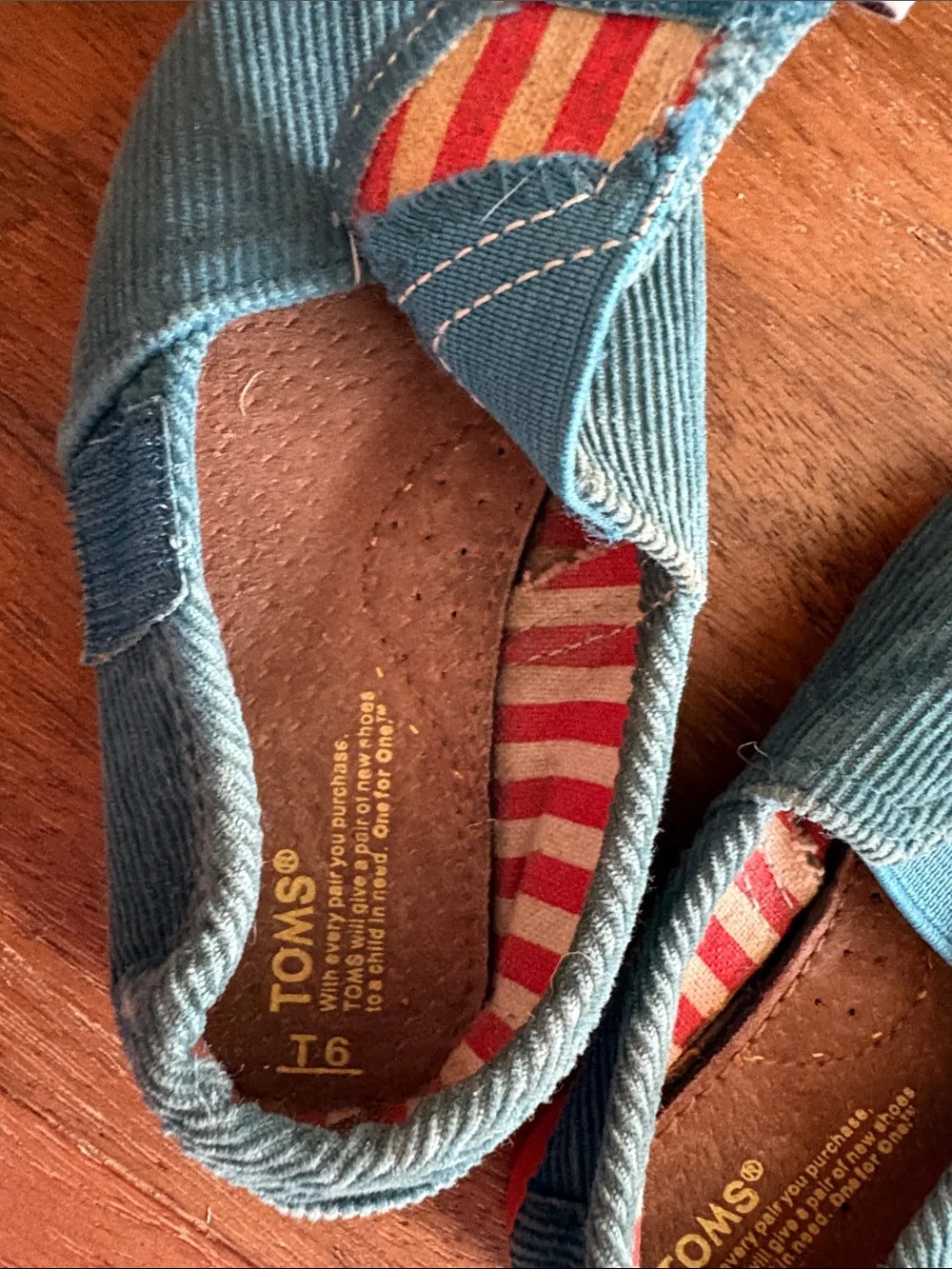 Toms- Kids Teal Corduroy Slip-On Shoes with Striped Lining